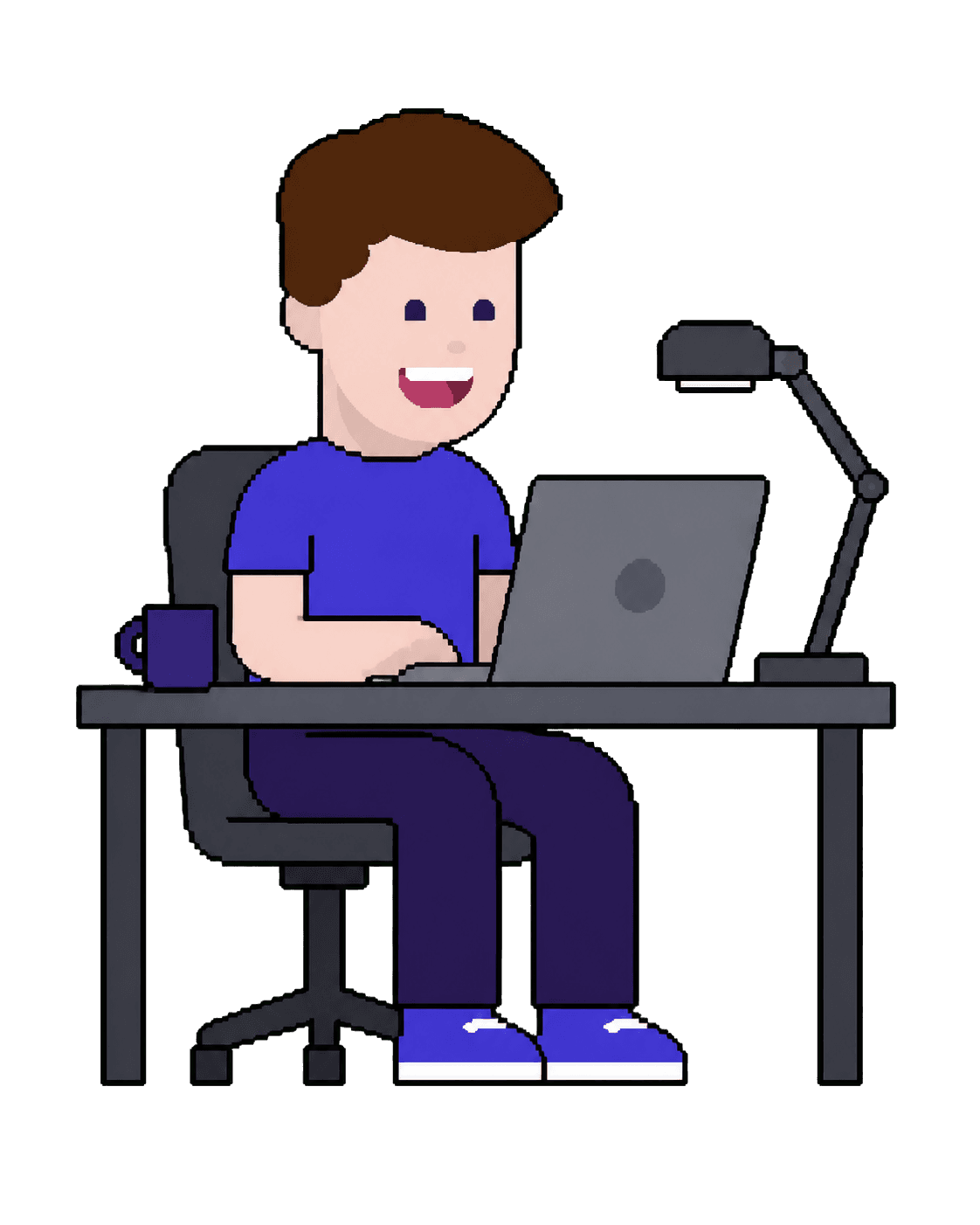 Cartoon portrait of Jake coding at a desk